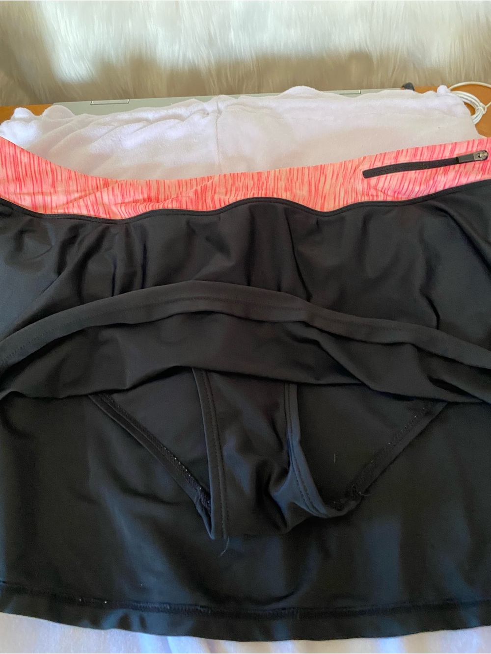 Women’s Black Swim Coverup Skirt with Coral Waistband